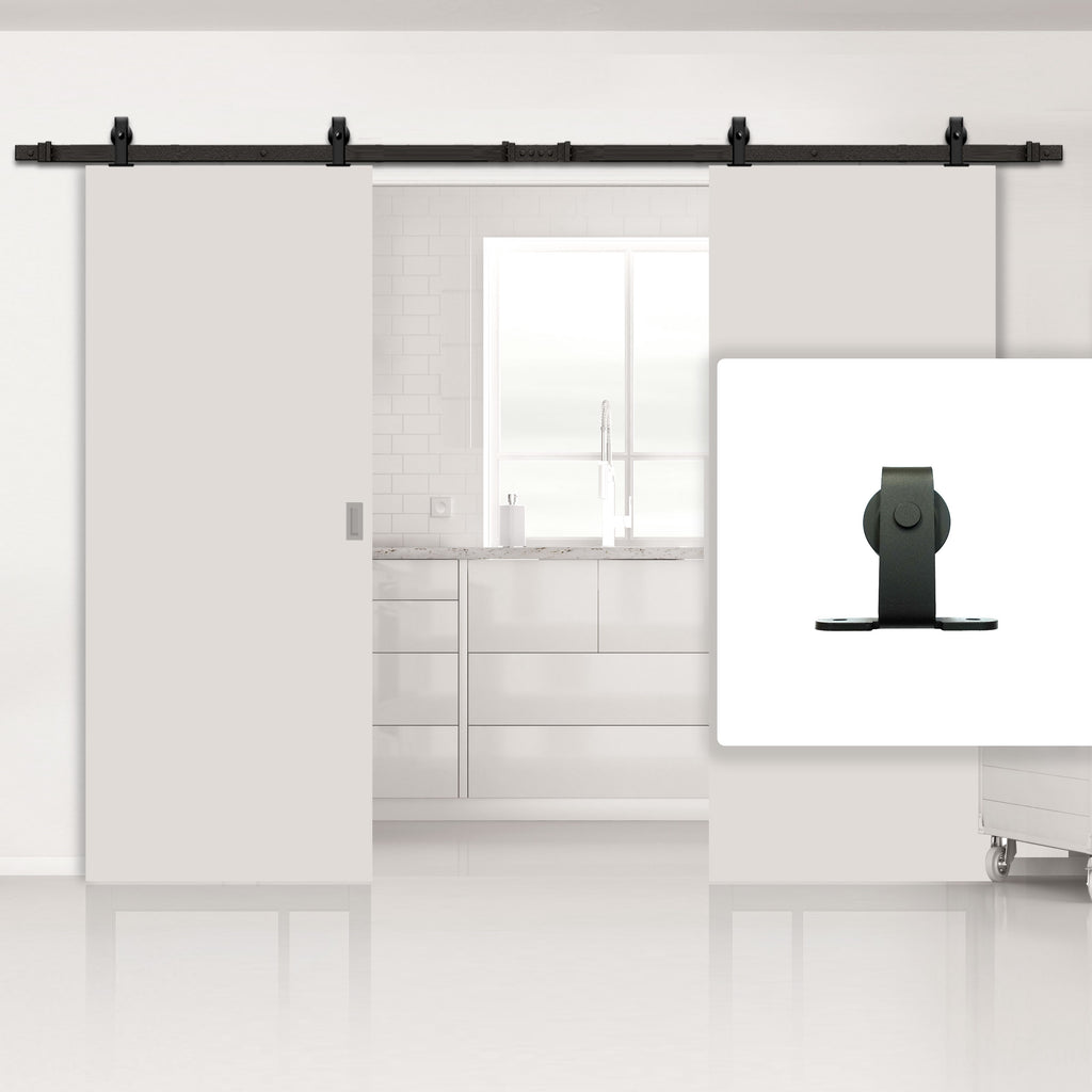 Black Double Sliding Track for Wooden Doors - Top Mounted