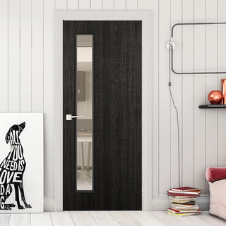 Image: Bespoke Door - Flush American Dark Grey Ash Veneer - Clear Glass - 06 - Prefinished