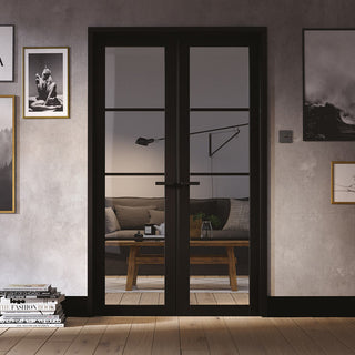 Image: W4 Soho Room Divider Door & Frame Kit - Clear Glass - Black Primed - 2031x1246mm Wide