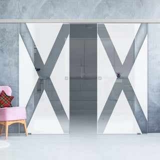 Image: Double Glass Sliding Door - The Saltire Flag 8mm Obscure Glass - Clear Printed Design with Elegant Track