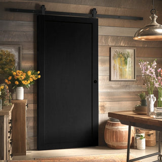 Image: Top Mounted Black Sliding Track & Solid Wood Door - Eco-Urban® Baltimore 1 Panel Solid Wood Door DD6301 - Shadow Black Premium Primed