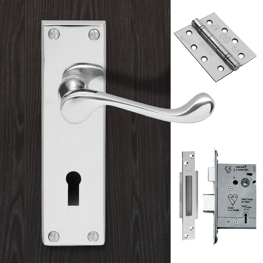 DL54 Victorian Scroll Suite Lever Lock Polished Chrome Handle Pack