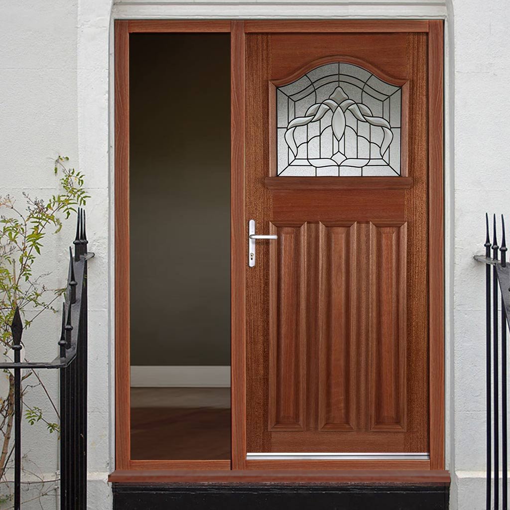 Estate Crown Hardwood Door and Frame Set - Lead Caming Double Glazing - One Unglazed Side Screen, From LPD Joinery