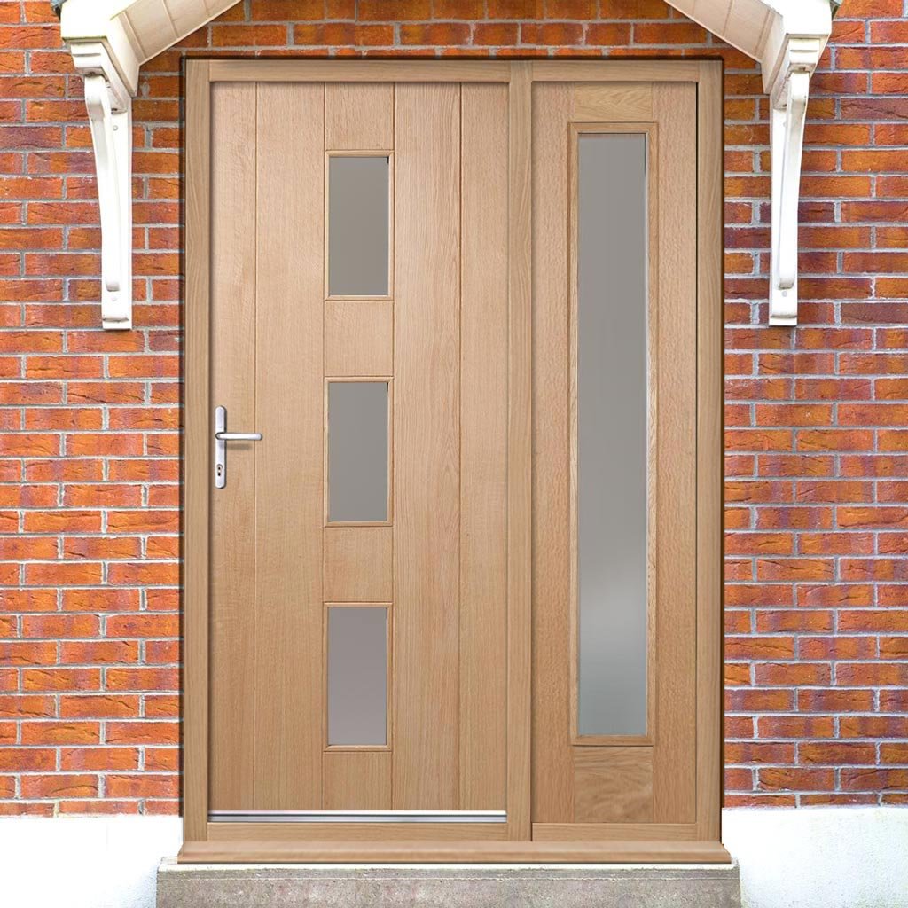 Copenhagen Exterior Oak Door and Frame Set - Frosted Double Glazing - One Side Screen, From LPD Joinery