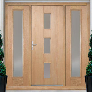 Image: Copenhagen Exterior Oak Door and Frame Set - Frosted Double Glazing - Two Side Screens, From LPD Joinery