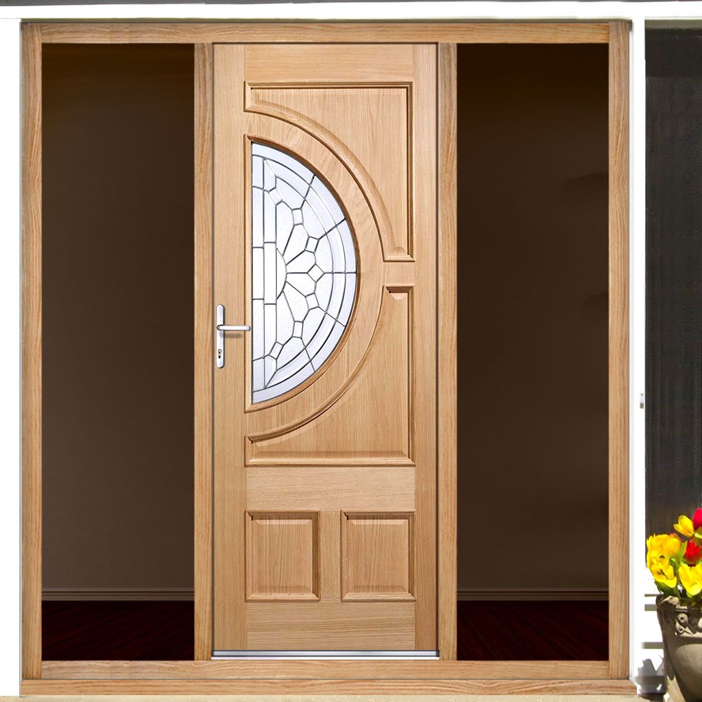Empress Exterior Oak Door and Frame Set - Zinc Double Glazing - Two Unglazed Side Screens, From LPD Joinery