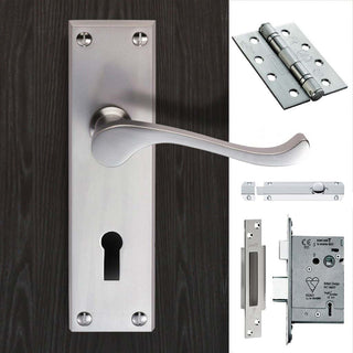 Image: Double Door DL54 Victorian Scroll Suite Lever Lock Satin Chrome - Combo Handle & Accessory Pack