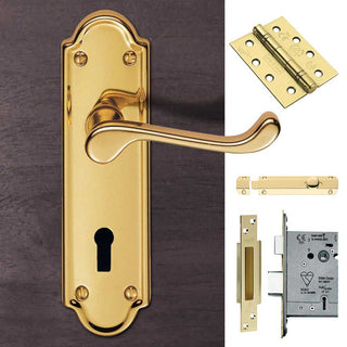 Image: Double Door DL17 Ashtead Lever Lock Polished Brass - Combo Handle & Accessory Pack