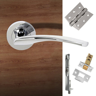 Image: Rebated Double Door Pack Arizona Status Lever on Round Rose Polished Chrome Combo Handle & Accessory Pack