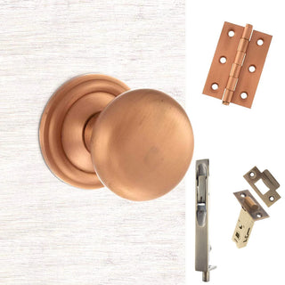 Image: Double Door Pack Harrogate Mushroom Old English Mortice Knob Urban Satin Copper Combo Handle & Accessory Pack