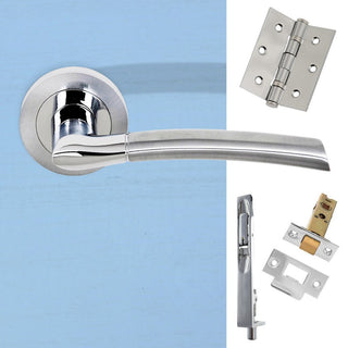 Image: Rebated Double Door Pack Indiana Status Lever on Round Rose Satin Chrome Polished Chrome Combo Handle & Accessory Pack