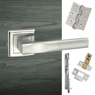 Image: Rebated Double Door Pack Kansas Status Lever on Square Rose Satin Chrome Combo Handle & Accessory Pack