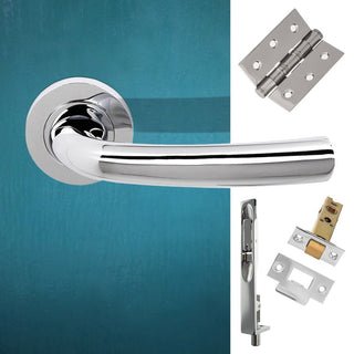 Image: Rebated Double Door Pack Nevada Status Lever on Round Rose Polished Chrome Combo Handle & Accessory Pack