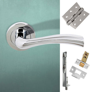 Image: Rebated Double Door Pack Texas Status Lever on Round Rose Polished Chrome Combo Handle & Accessory Pack