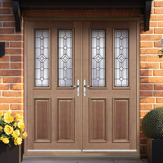 Image: Derby Hardwood Double Door and Frame Set - Leaded Tri Glazing