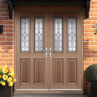Image: Derby Hardwood Double Door and Frame Set - Leaded Double Glazing