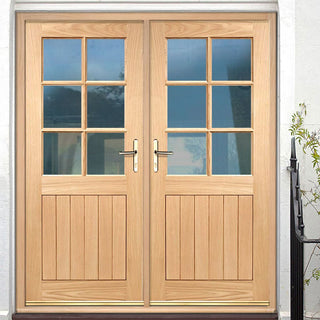 Image: Cottage 6 Pane Oak Double Door and Frame Set - Clear Double Glazing