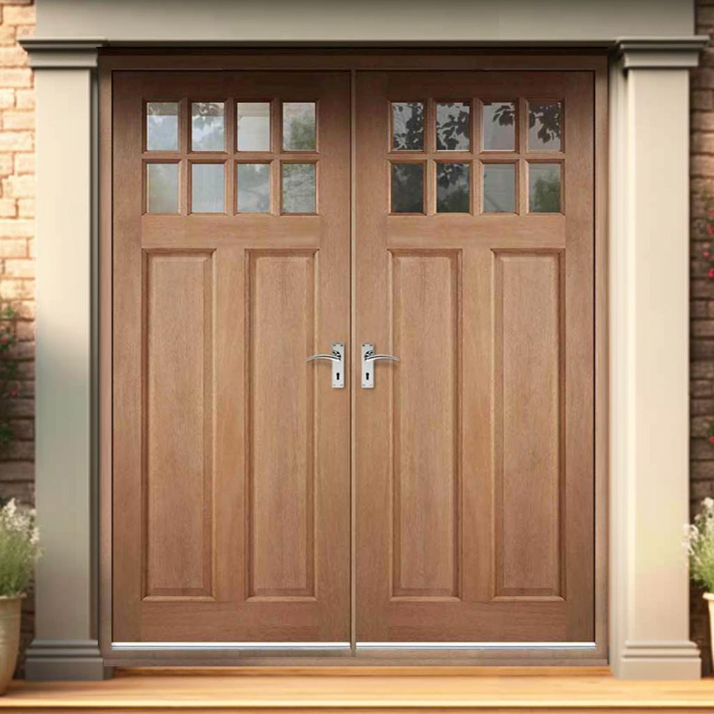 Chigwell Hardwood Double Door and Frame Set - Clear Toughened Double Glazing