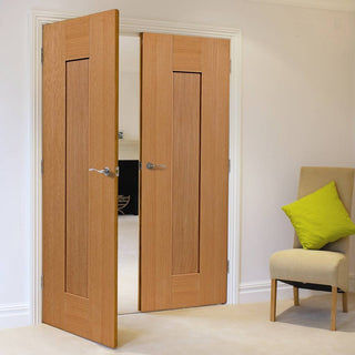 Image: J B Kind Axis Oak Shaker Panel Door Pair - 1/2 Hour Fire Rated - Prefinished