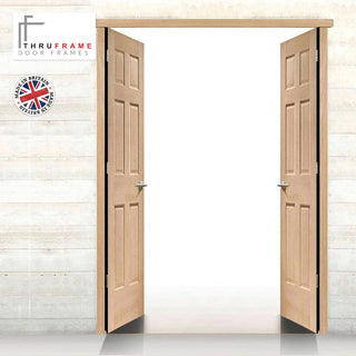 Image: Thruframe Interior Oak Veneered Unfinished Door Lining Frame - Suits Standard Size Double Doors
