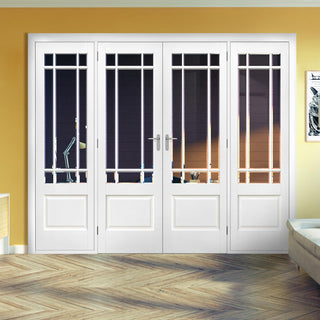Image: ThruEasi Room Divider - Downham Bevelled Clear Glass White Primed Double Doors with Double Sides