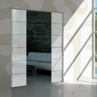 Image: Drem 8mm Obscure Glass - Clear Printed Design - Double Absolute Pocket Door