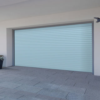 Image: Gliderol Electric Insulated Roller Garage Door from 4711 to 5320mm Wide - Duck Egg Blue