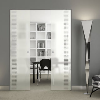 Image: Duns 8mm Obscure Glass - Clear Printed Design - Double Absolute Pocket Door