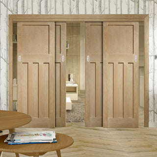 Image: Four Sliding Doors and Frame Kit - DX 1930'S Oak Panel Door - Prefinished