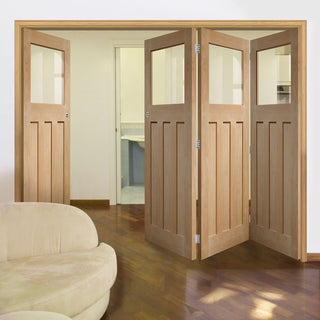 Image: Bespoke Thrufold DX Oak 1930's Style Glazed Folding 3+1 Door