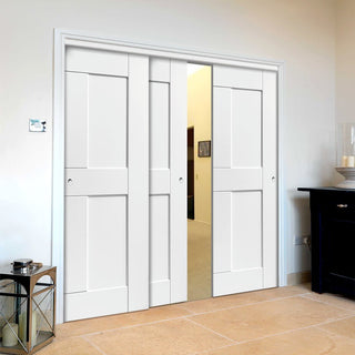 Image: Three Sliding Doors and Frame Kit - Eccentro White Primed Door