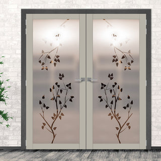 Image: Artisan Solid Wood Internal Door Pair - Birch Tree 6mm Obscure Glass - Clear Printed Design - Eco-Urban® 6 Premium Primed Colour Choices