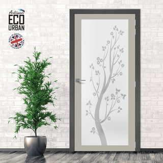 Image: Artisan Solid Wood Internal Door - Blooming Tree 6mm Obscure Glass - Obscure Printed Design - Eco-Urban® 6 Premium Primed Colour Choices