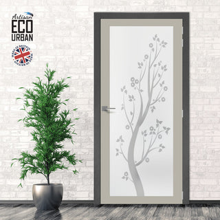 Image: Artisan Solid Wood Internal Door - Blooming Tree 6mm Obscure Glass - Obscure Printed Design - Eco-Urban® 6 Premium Primed Colour Choices