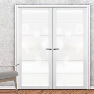 Image: Artisan Solid Wood Internal Door Pair - Drem 6mm Obscure Glass - Obscure Printed Design - Eco-Urban® 6 Premium Primed Colour Choices