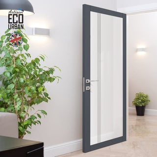 Image: Artisan Solid Wood Internal Door - Juniper 6mm Obscure Glass - Clear Printed Design - Eco-Urban® 6 Premium Primed Colour Choices