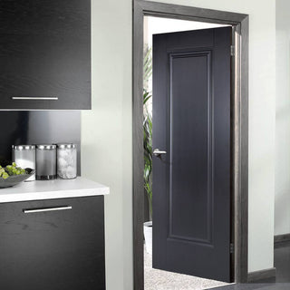 Image: Eindhoven 1 Panel Black Primed Fire Door - 1/2 Hour Fire Rated