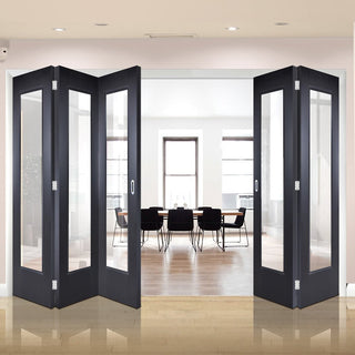 Image: Five Folding Doors & Frame Kit - Eindhoven Black Primed 3+2 - Clear Glass - Unfinished