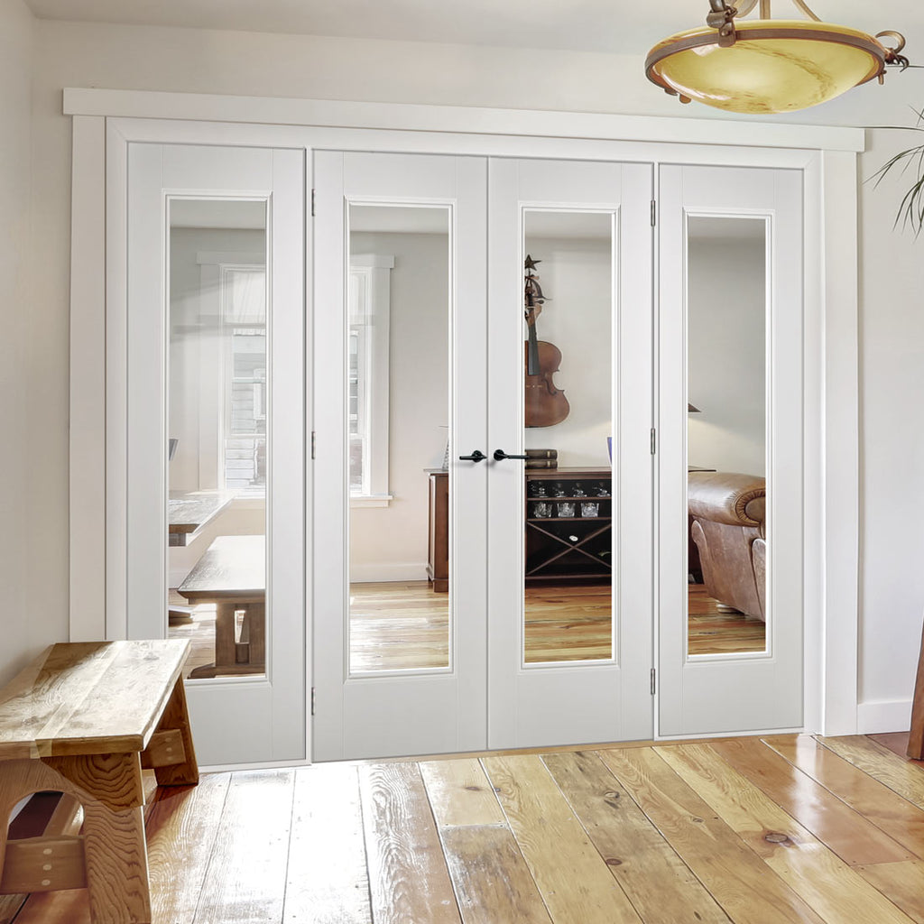 Room Divider - Eindhoven 1 Pane - Clear Glass White Primed Double Doors with Double Sides