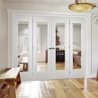 Image: ThruEasi Room Divider - Eindhoven 1 Pane - Clear Glass White Primed Double Doors with Double Sides