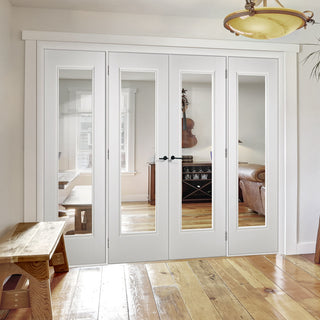 Image: Room Divider - Eindhoven 1 Pane - Clear Glass White Primed Double Doors with Double Sides