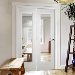 Image: ThruEasi Room Divider - Eindhoven 1 Pane White Primed Clear Glass Door with Single Side