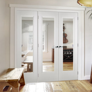 Image: Room Divider - Eindhoven 1 Pane White Primed Clear Glass Double Doors with Single Side