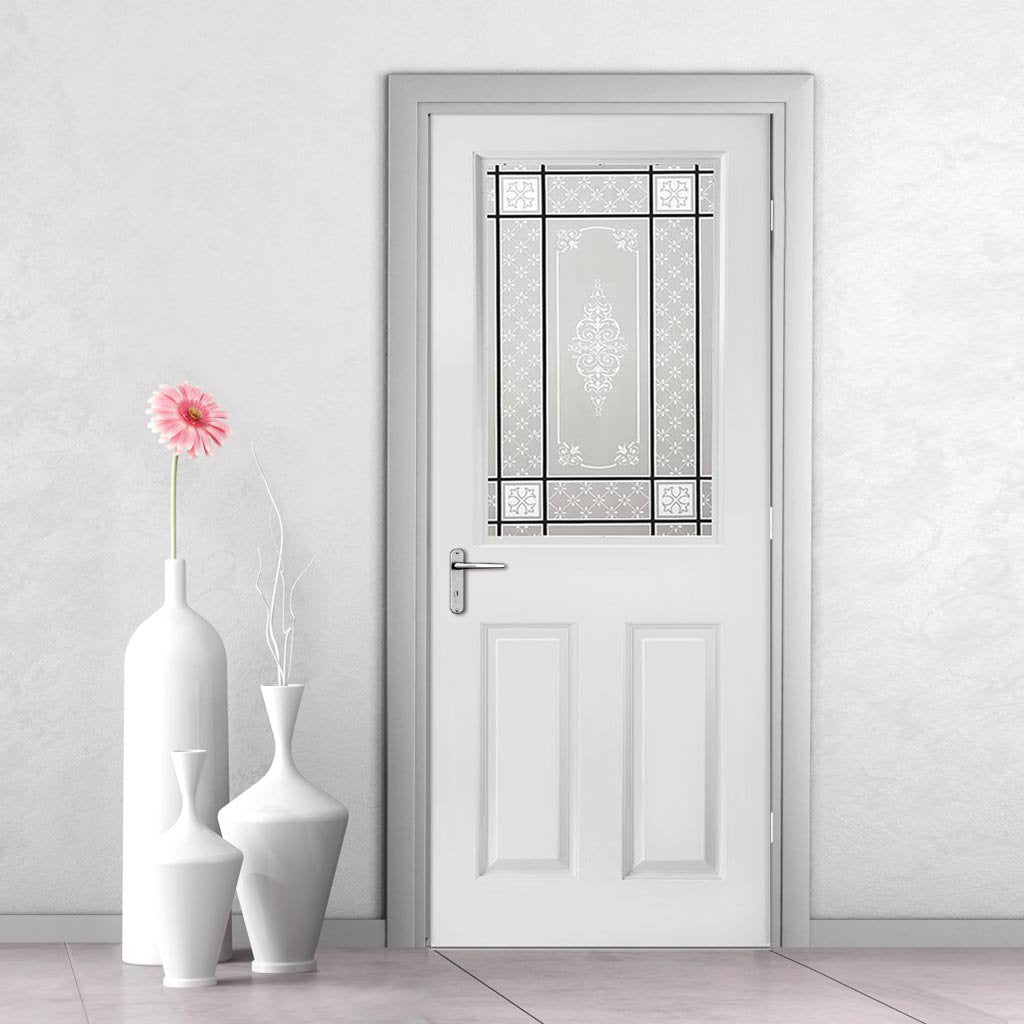 White PVC eldon door with grained faces victorian style toughened glass