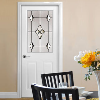 Image: White PVC eldon door with grained faces expression style toughened glass