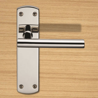 Image: Steelworx CSLP1164B T-Bar Lever Handles on Latch Backplate - 2 Finishes