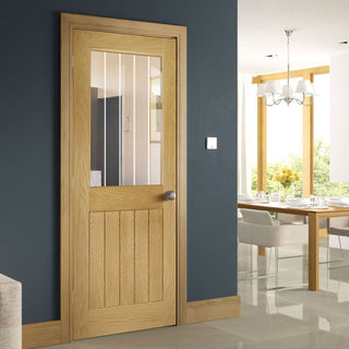 Image: Ely 1L Top Pane Oak Door - Clear Etched Glass - Unfinished from Deanta UK