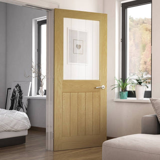 Image: Ely oak cottage style door with bevelled safety glass