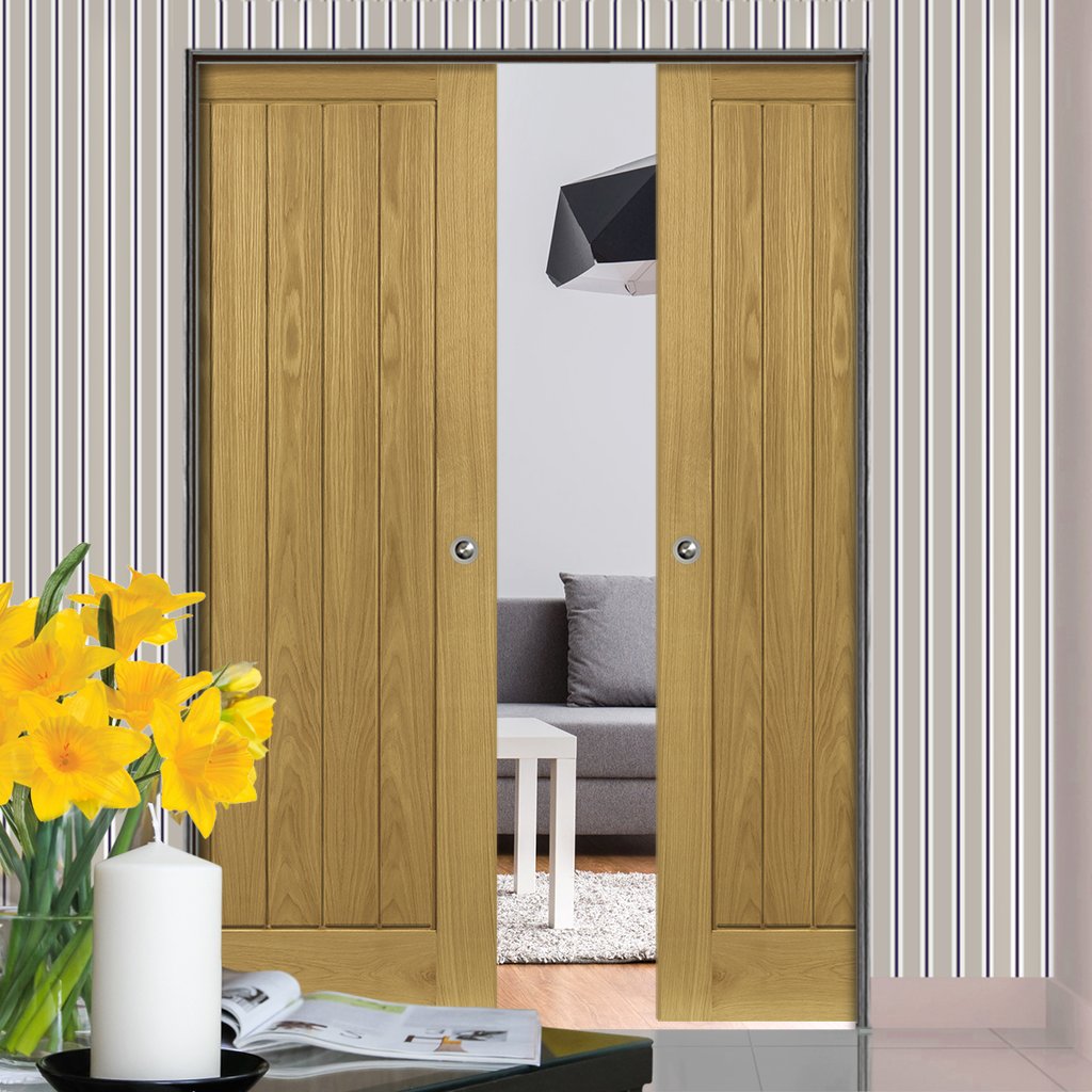 Ely Oak Absolute Evokit Double Pocket Doors - Prefinished