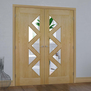 Image: Ely 5 Glazed Oak Door Pair - Prefinished